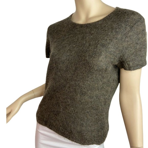 Vintage Anne Klein Sweater Top Fuzzy Knit Crewneck Short Sleeve Brown Small - Picture 3 of 9